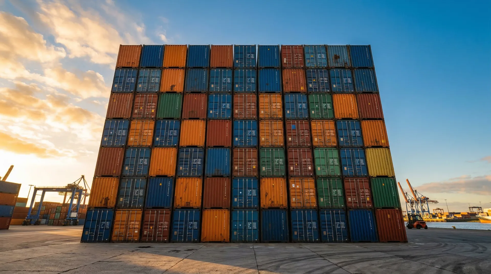 Shipping containers stacked at industrial port